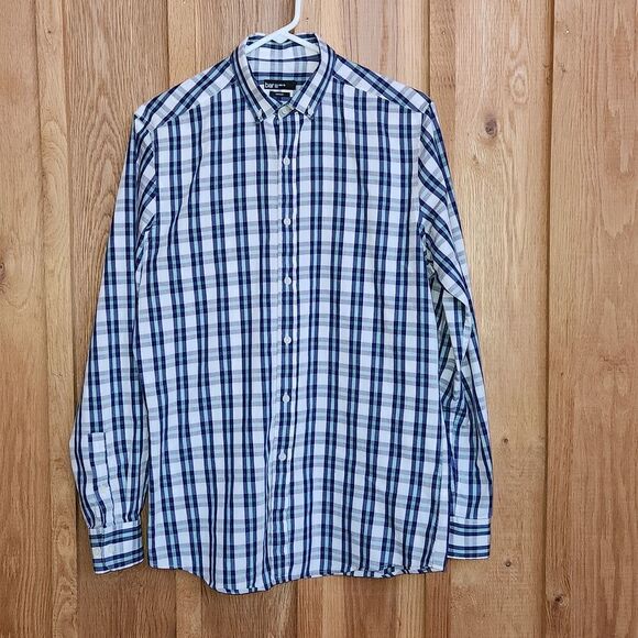 Bar III Slim Fit Long Sleeve Button Down Casual Shirt, Medium, Blue White Plaid - Picture 1 of 9